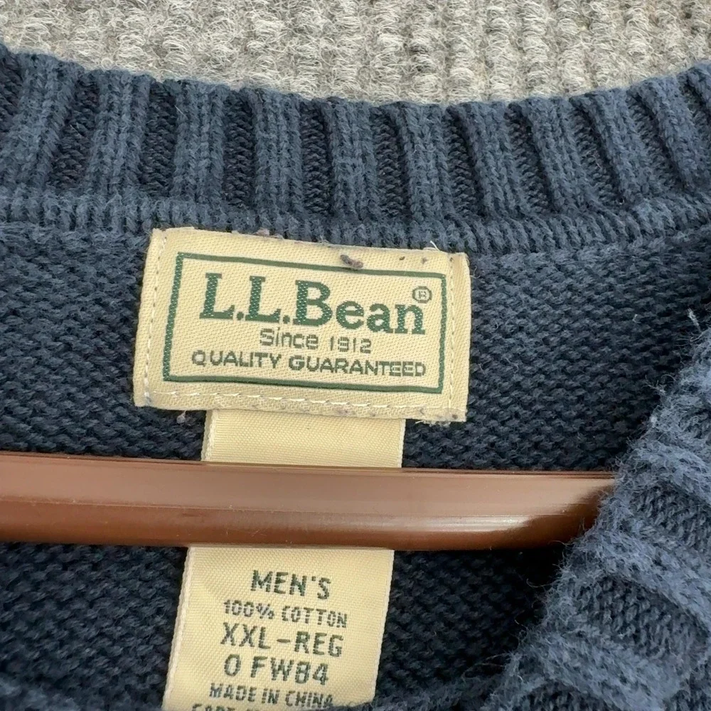 L.L.‎ Bean Sweater Mens XXL Navy Blue Cotton Crewneck Ribbed Casual Classic